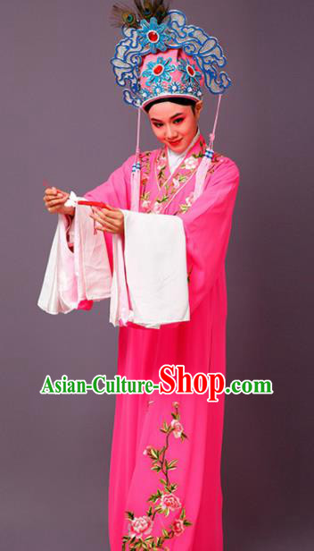 Chinese Traditional Peking Opera Scholar Embroidered Peony Rosy Robe Beijing Opera Niche Costume for Men