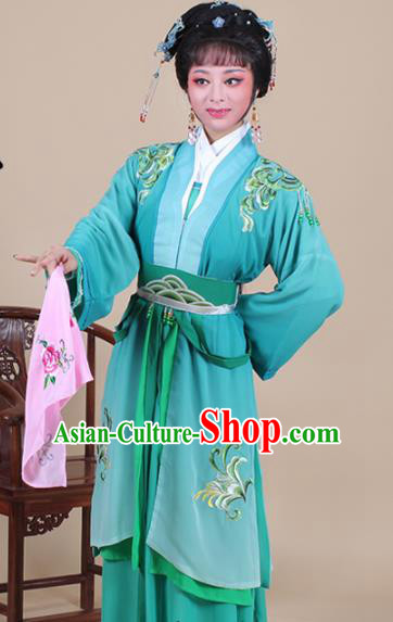 Chinese Traditional Shaoxing Opera Swordswoman Green Dress Beijing Opera Hua Dan Embroidered Costume for Women