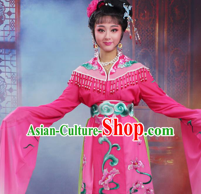 Chinese Traditional Huangmei Opera Peri Embroidered Rosy Dress Beijing Opera Hua Dan Costume for Women
