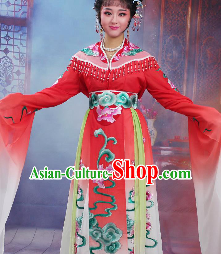 Chinese Traditional Huangmei Opera Peri Embroidered Red Dress Beijing Opera Hua Dan Costume for Women