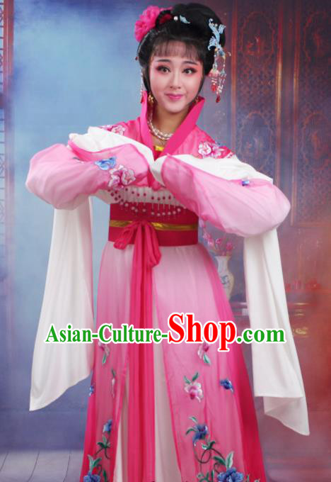 Chinese Traditional Huangmei Opera Nobility Lady Embroidered Rosy Dress Beijing Opera Hua Dan Costume for Women