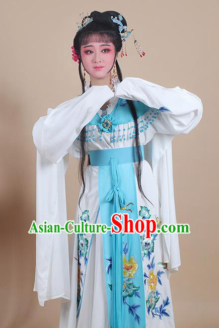 Chinese Traditional Shaoxing Opera Nobility Lady Embroidered Blue Dress Beijing Opera Hua Dan Costume for Women