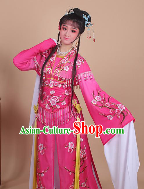 Chinese Traditional Shaoxing Opera Embroidered Plum Blossom Rosy Dress Beijing Opera Princess Hua Dan Costume for Women