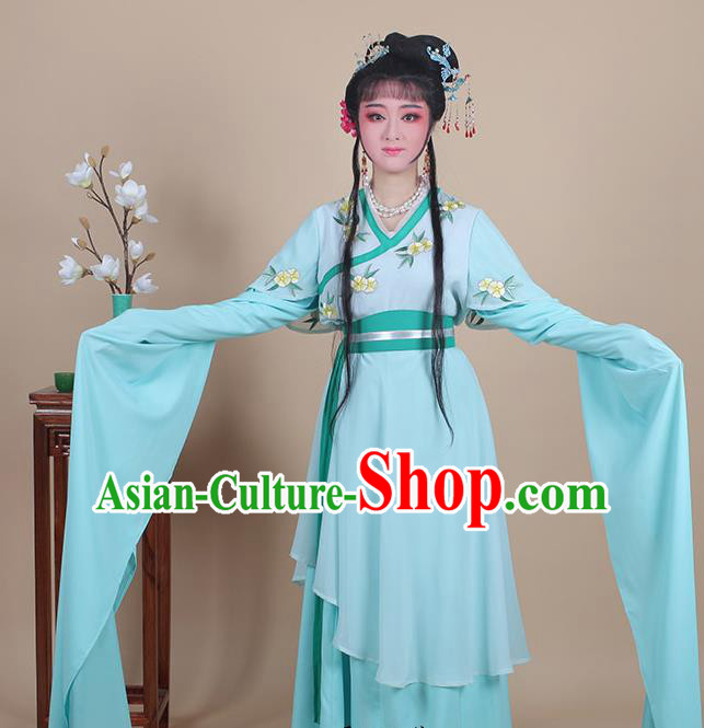 Chinese Traditional Shaoxing Opera Maidservants Embroidered Green Dress Beijing Opera Young Lady Hua Dan Costume for Women