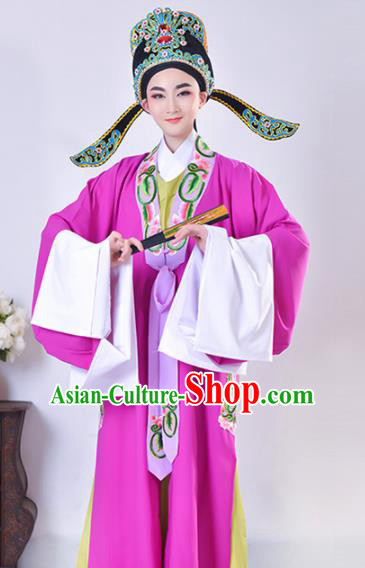 Chinese Traditional Peking Opera Gifted Scholar Embroidered Purple Robe Beijing Opera Niche Costume for Men
