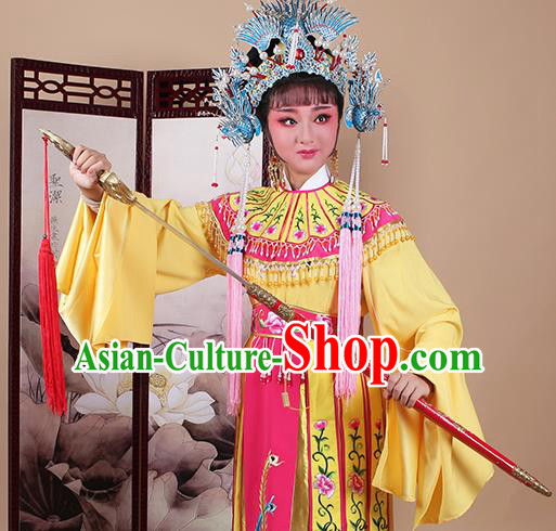 Chinese Traditional Shaoxing Opera Princess Yellow Dress Beijing Opera Hua Dan Embroidered Costume for Women