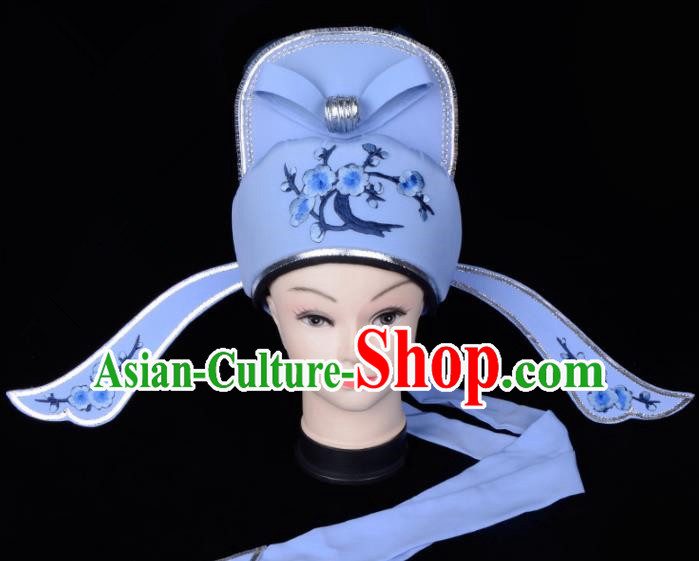 Chinese Traditional Beijing Opera Gifted Scholar Headwear Peking Opera Niche Blue Hat for Men