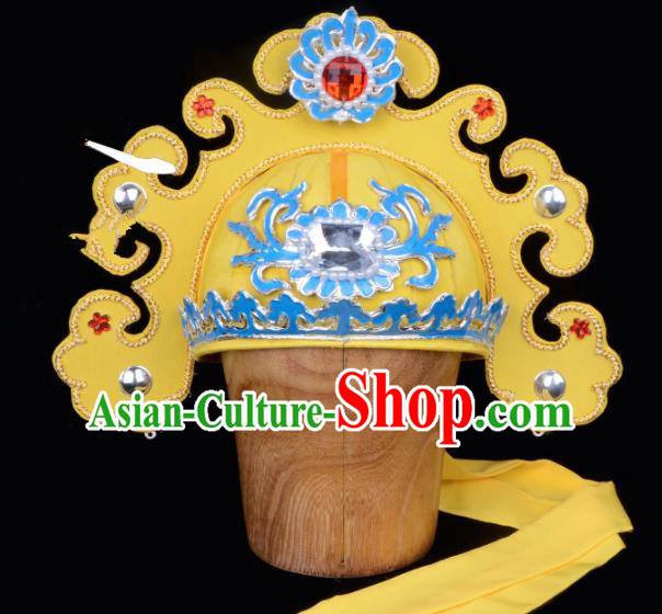 Chinese Traditional Beijing Opera Gifted Scholar Headwear Peking Opera Niche Yellow Hat for Men