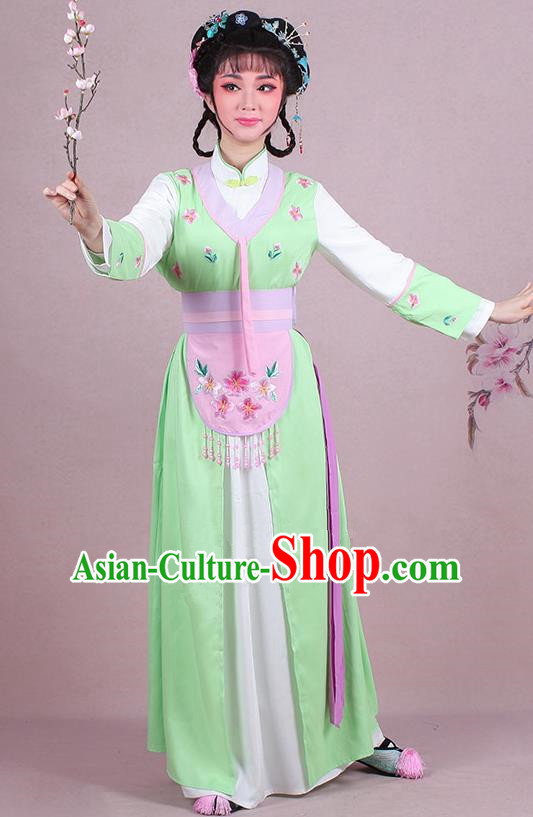 Chinese Traditional Shaoxing Opera Maidservants Embroidered Green Dress Beijing Opera Young Lady Costume for Women