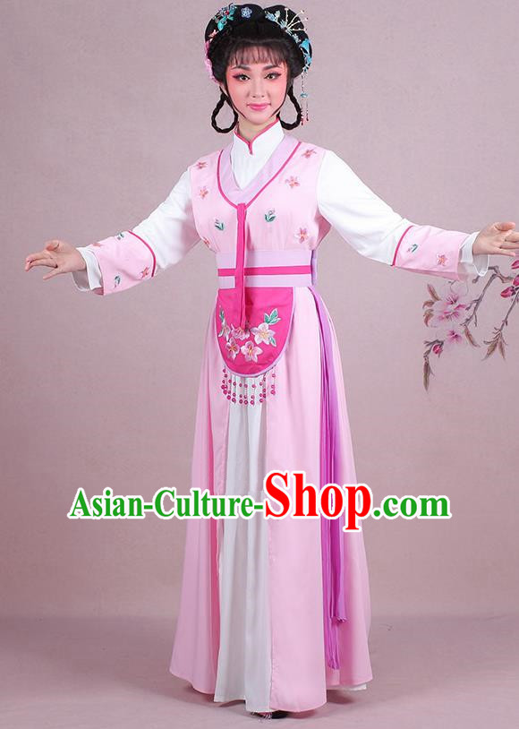 Chinese Traditional Shaoxing Opera Maidservants Embroidered Pink Dress Beijing Opera Young Lady Costume for Women