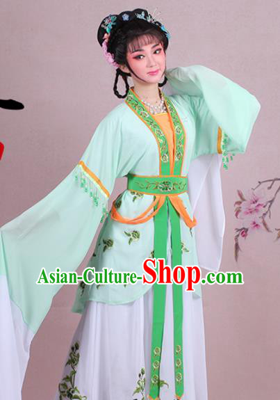 Chinese Traditional Shaoxing Opera Court Maid Embroidered Green Dress Beijing Opera Maidservants Costume for Women