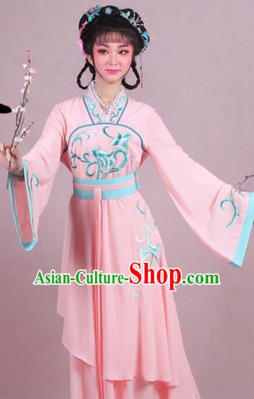 Chinese Traditional Shaoxing Opera Village Girl Embroidered Pink Dress Beijing Opera Maidservants Costume for Women