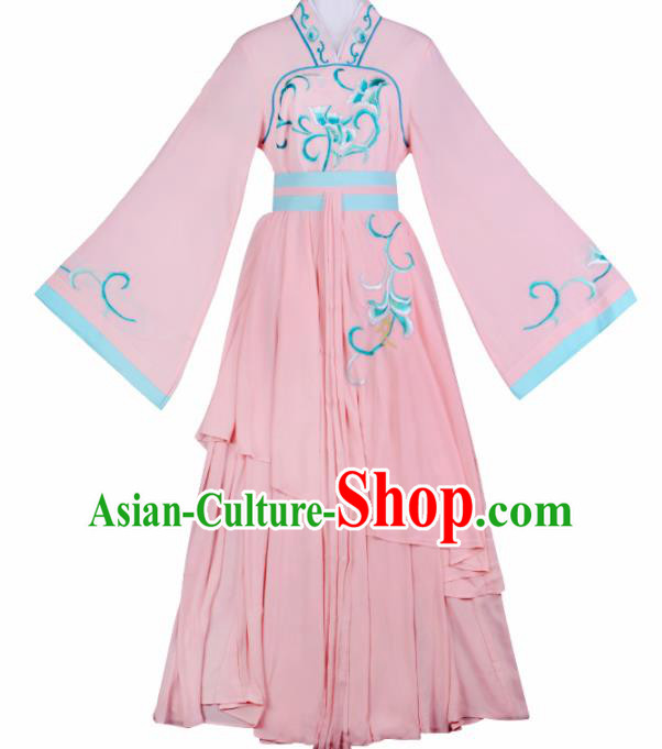 Chinese Traditional Shaoxing Opera Village Girl Embroidered Pink Dress Beijing Opera Maidservants Costume for Women
