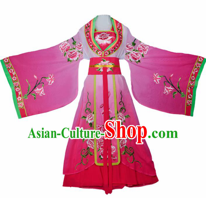 Chinese Traditional Shaoxing Opera Palace Lady Embroidered Rosy Dress Beijing Opera Princess Costume for Women