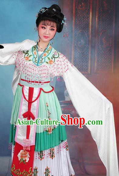 Chinese Traditional Shaoxing Opera Hua Dan Princess Embroidered Green Dress Beijing Opera Peri Costume for Women