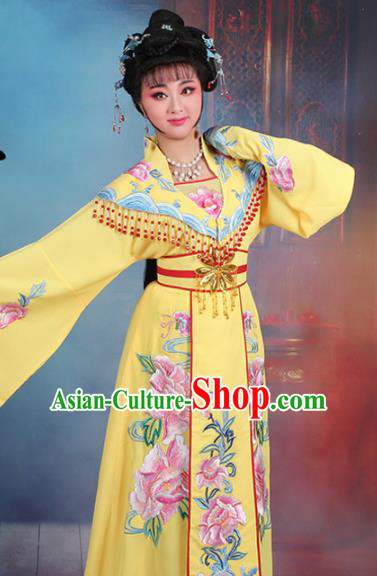Chinese Traditional Shaoxing Opera Hua Dan Embroidered Yellow Dress Beijing Opera Palace Queen Costume for Women