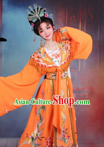 Chinese Traditional Shaoxing Opera Princess Peri Embroidered Orange Dress Beijing Opera Hua Dan Costume for Women