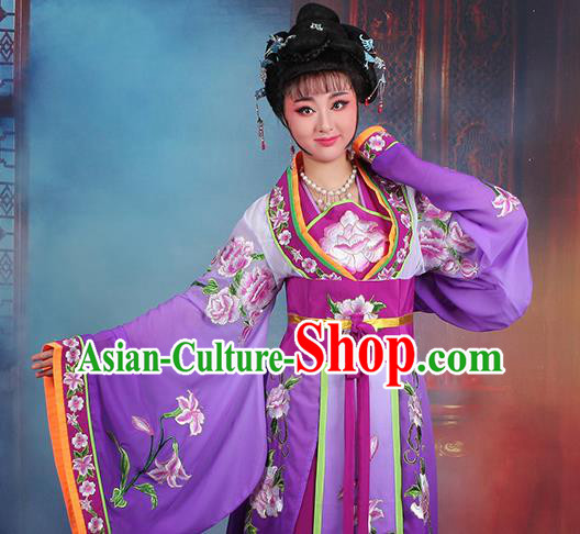 Chinese Traditional Shaoxing Opera Imperial Consort Embroidered Purple Dress Beijing Opera Hua Dan Costume for Women