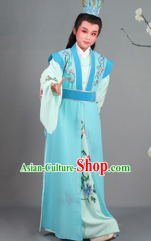 Chinese Traditional Peking Opera Niche Embroidered Blue Robe Beijing Opera Nobility Childe Costume for Men