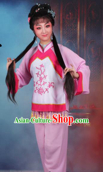 Chinese Traditional Huangmei Opera Poor Lady Pink Dress Beijing Opera Maidservants Costume for Women