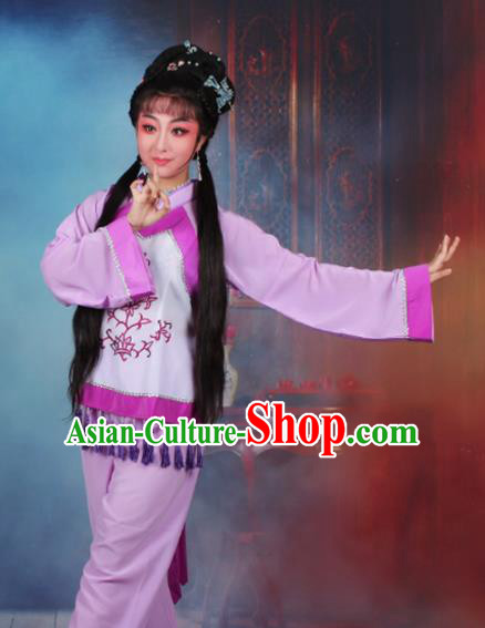 Chinese Traditional Huangmei Opera Poor Lady Purple Dress Beijing Opera Maidservants Costume for Women