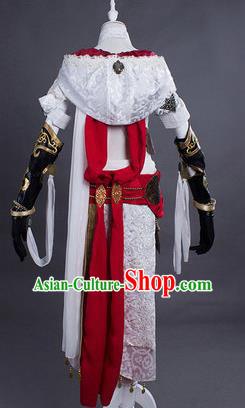 Chinese Traditional Cosplay Female Knight Embroidered White Dress Ancient Swordswoman Costume for Women