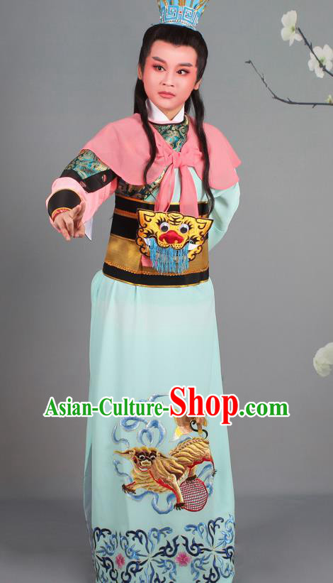 Chinese Traditional Peking Opera General Green Clothing Beijing Opera Takefu Costume for Men