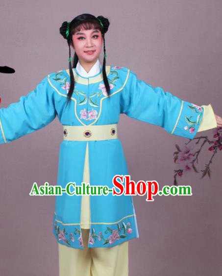 Chinese Traditional Peking Opera Servant Blue Clothing Beijing Opera Livehand Costume for Men