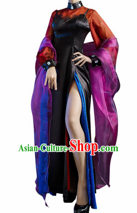 Chinese Traditional Cosplay Black Hanfu Dress Ancient Halloween Swordswoman Costume for Women