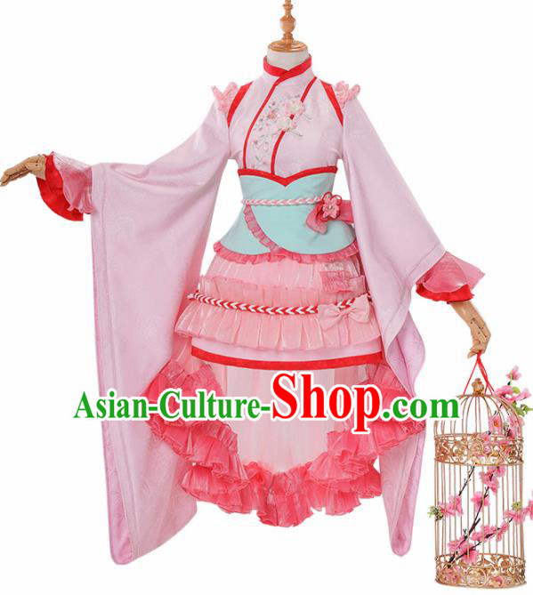 Chinese Traditional Halloween Cosplay Pink Dress Ancient Swordswoman Costume for Women