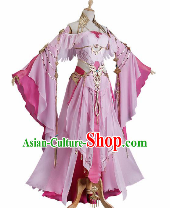 Chinese Traditional Cosplay Heroine Pink Hanfu Dress Ancient Swordswoman Costume for Women