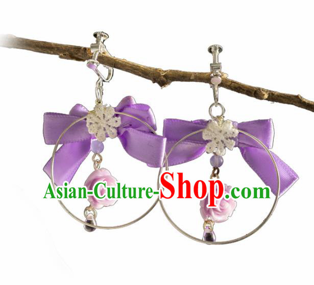 Chinese Traditional Accessories Ancient Cosplay Princess Purple Bowknot Earrings for Women
