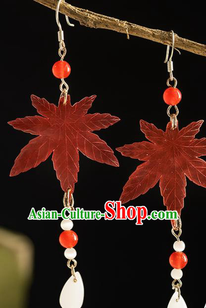 Chinese Traditional Accessories Ancient Cosplay Princess Hanfu Maple Leaf Earrings for Women
