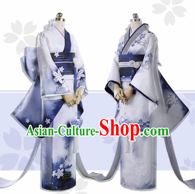 Traditional Halloween Cosplay Swordswoman Costume Japanese Kimono Yukata Dress for Women