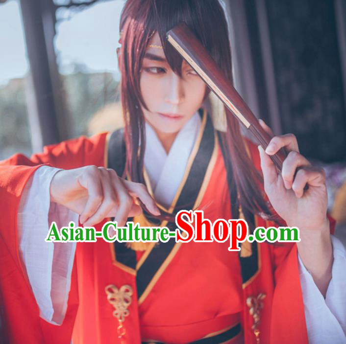 Chinese Traditional Cosplay Knight Nobility Childe Red Costume Ancient Swordsman Hanfu Clothing for Men