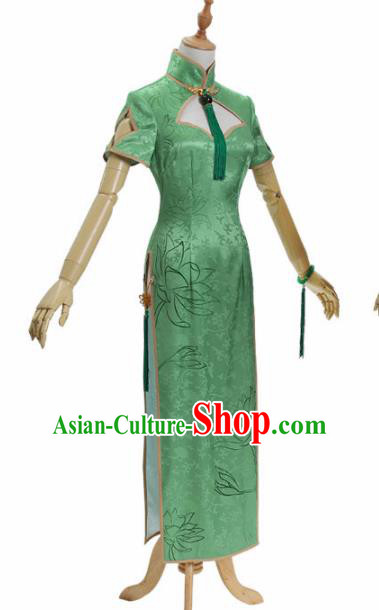 Traditional Halloween Cosplay Swordswoman Costume Ancient Princess Green Qipao Dress for Women