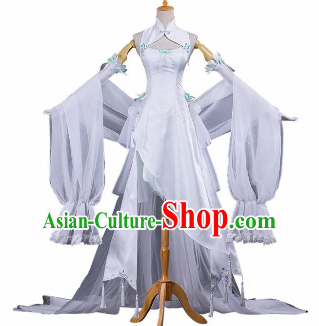 Chinese Traditional Cosplay Peri Princess Costume Ancient Swordswoman White Hanfu Dress for Women