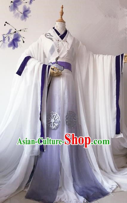 Chinese Traditional Cosplay Emperor White Costume Ancient Swordsman Hanfu Clothing for Men