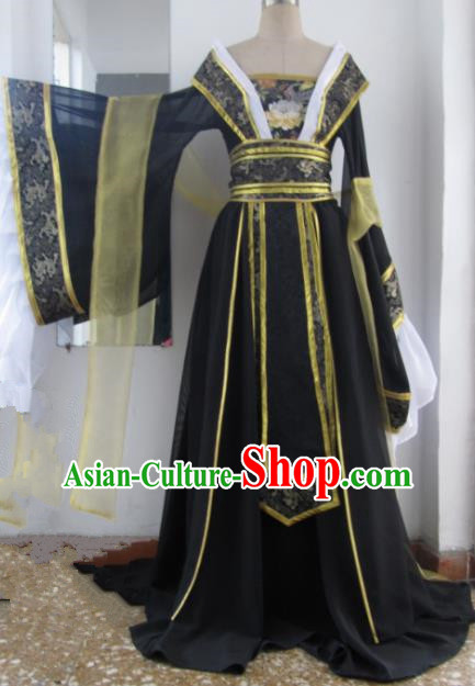 Chinese Traditional Cosplay Queen Costume Ancient Imperial Consort Black Hanfu Dress for Women