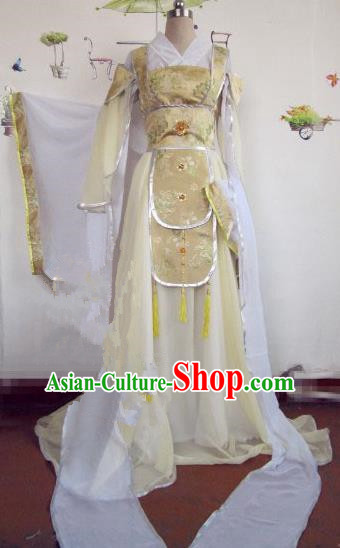 Chinese Traditional Cosplay Peri Costume Ancient Princess Yellow Hanfu Dress for Women
