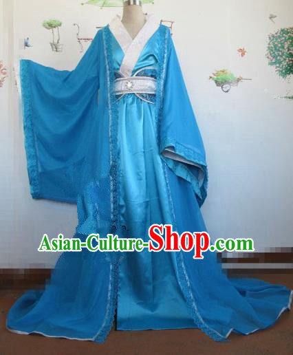 Chinese Traditional Cosplay Royal Highness Costume Ancient Swordsman Blue Hanfu Clothing for Men