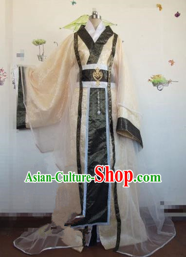 Chinese Traditional Cosplay Royal Highness Costume Ancient Swordsman Golden Hanfu Clothing for Men