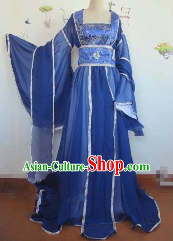 Chinese Traditional Cosplay Apsaras Costume Ancient Tang Dynasty Imperial Consort Royalblue Hanfu Dress for Women