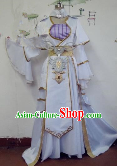 Chinese Traditional Cosplay Apsaras Costume Ancient Tang Dynasty Princess White Hanfu Dress for Women