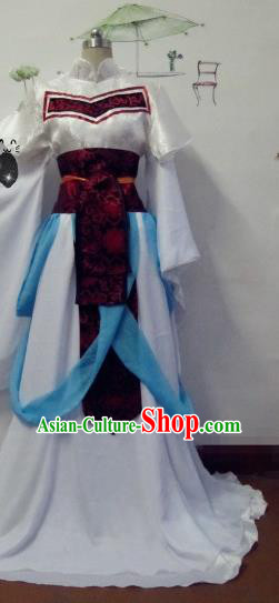 Chinese Traditional Cosplay Apsaras Costume Ancient Tang Dynasty Peri Princess White Hanfu Dress for Women