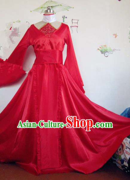 Chinese Traditional Cosplay Apsaras Wedding Costume Ancient Peri Princess Red Hanfu Dress for Women