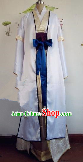 Chinese Traditional Cosplay Assassin Costume Ancient Swordsman White Hanfu Clothing for Men