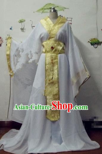 Chinese Traditional Cosplay Prince White Costume Ancient Swordsman Hanfu Clothing for Men