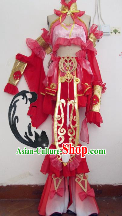 Chinese Traditional Cosplay Fairy Costume Ancient Peri Swordswoman Rosy Hanfu Dress for Women