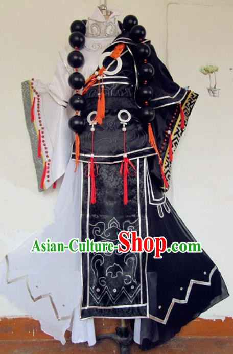 Chinese Traditional Cosplay Monk Black Costume Ancient Swordsman Hanfu Clothing for Men